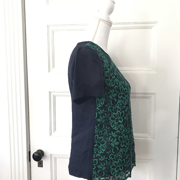 J CRew blue Green Embroidered Front Blouse Top - Picture 4 of 5
